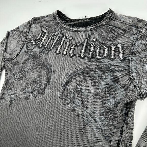 VTG y2k Men's Reversible Affliction Thermal Waffle Knit Long Sleeve Shirt Sz L - Picture 2 of 10